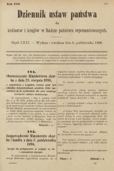 Dziennik Ustaw Państwa dla Królestw i Krajów w Radzie Państwa Reprezentowanych. 1896, cz. 71