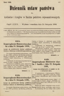 Dziennik Ustaw Państwa dla Królestw i Krajów w Radzie Państwa Reprezentowanych. 1896, cz. 79