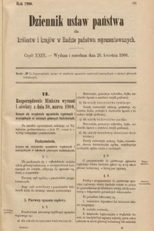 Dziennik Ustaw Państwa dla Królestw i Krajów w Radzie Państwa Reprezentowanych. 1900, cz. 29