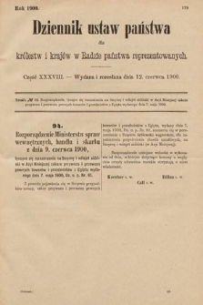Dziennik Ustaw Państwa dla Królestw i Krajów w Radzie Państwa Reprezentowanych. 1900, cz. 38