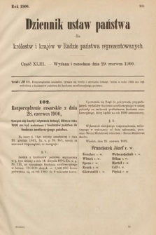 Dziennik Ustaw Państwa dla Królestw i Krajów w Radzie Państwa Reprezentowanych. 1900, cz. 43