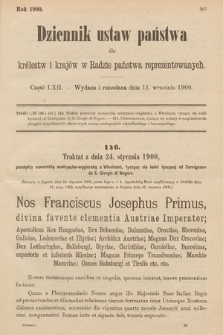Dziennik Ustaw Państwa dla Królestw i Krajów w Radzie Państwa Reprezentowanych. 1900, cz. 62