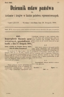Dziennik Ustaw Państwa dla Królestw i Krajów w Radzie Państwa Reprezentowanych. 1900, cz. 85