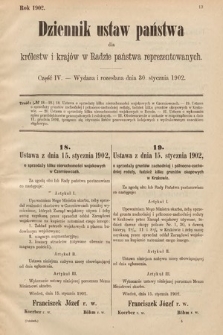 Dziennik Ustaw Państwa dla Królestw i Krajów w Radzie Państwa Reprezentowanych. 1902, cz. 4