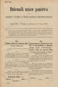 Dziennik Ustaw Państwa dla Królestw i Krajów w Radzie Państwa Reprezentowanych. 1902, cz. 8