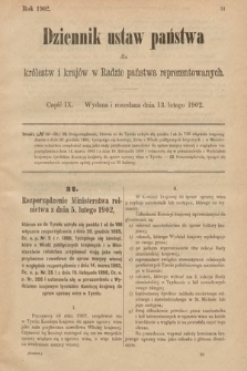 Dziennik Ustaw Państwa dla Królestw i Krajów w Radzie Państwa Reprezentowanych. 1902, cz. 9