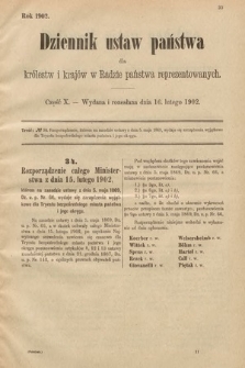 Dziennik Ustaw Państwa dla Królestw i Krajów w Radzie Państwa Reprezentowanych. 1902, cz. 10