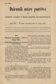 Dziennik Ustaw Państwa dla Królestw i Krajów w Radzie Państwa Reprezentowanych. 1902, cz. 12