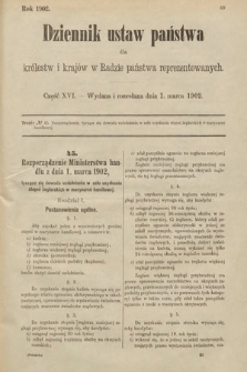 Dziennik Ustaw Państwa dla Królestw i Krajów w Radzie Państwa Reprezentowanych. 1902, cz. 16