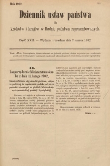 Dziennik Ustaw Państwa dla Królestw i Krajów w Radzie Państwa Reprezentowanych. 1902, cz. 17