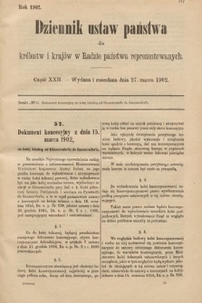 Dziennik Ustaw Państwa dla Królestw i Krajów w Radzie Państwa Reprezentowanych. 1902, cz. 22
