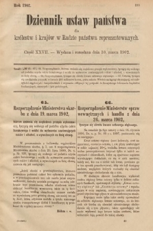 Dziennik Ustaw Państwa dla Królestw i Krajów w Radzie Państwa Reprezentowanych. 1902, cz. 27