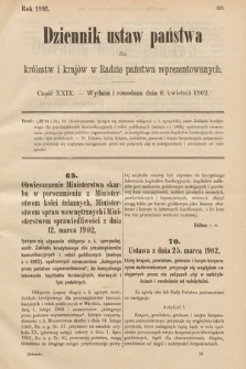 Dziennik Ustaw Państwa dla Królestw i Krajów w Radzie Państwa Reprezentowanych. 1902, cz. 29