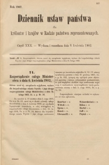 Dziennik Ustaw Państwa dla Królestw i Krajów w Radzie Państwa Reprezentowanych. 1902, cz. 30
