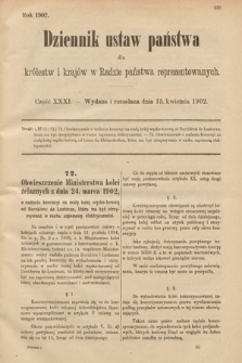 Dziennik Ustaw Państwa dla Królestw i Krajów w Radzie Państwa Reprezentowanych. 1902, cz. 31