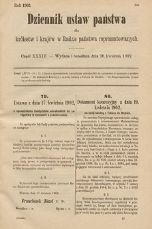 Dziennik Ustaw Państwa dla Królestw i Krajów w Radzie Państwa Reprezentowanych. 1902, cz. 34