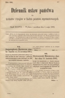 Dziennik Ustaw Państwa dla Królestw i Krajów w Radzie Państwa Reprezentowanych. 1902, cz. 37