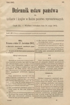 Dziennik Ustaw Państwa dla Królestw i Krajów w Radzie Państwa Reprezentowanych. 1902, cz. 40