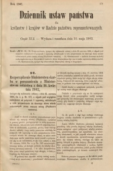 Dziennik Ustaw Państwa dla Królestw i Krajów w Radzie Państwa Reprezentowanych. 1902, cz. 41