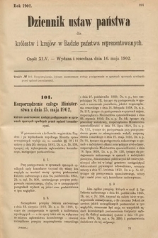 Dziennik Ustaw Państwa dla Królestw i Krajów w Radzie Państwa Reprezentowanych. 1902, cz. 45