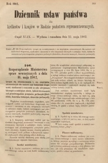 Dziennik Ustaw Państwa dla Królestw i Krajów w Radzie Państwa Reprezentowanych. 1902, cz. 49
