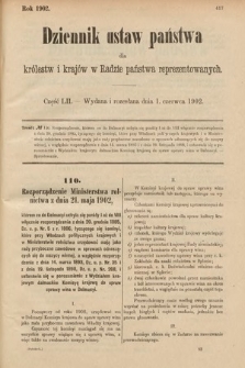 Dziennik Ustaw Państwa dla Królestw i Krajów w Radzie Państwa Reprezentowanych. 1902, cz. 52