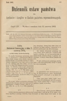 Dziennik Ustaw Państwa dla Królestw i Krajów w Radzie Państwa Reprezentowanych. 1902, cz. 54