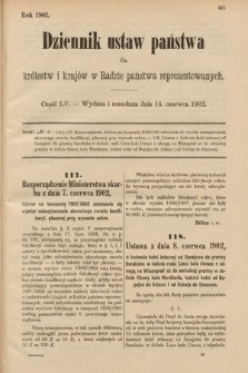 Dziennik Ustaw Państwa dla Królestw i Krajów w Radzie Państwa Reprezentowanych. 1902, cz. 55