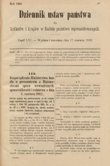 Dziennik Ustaw Państwa dla Królestw i Krajów w Radzie Państwa Reprezentowanych. 1902, cz. 56