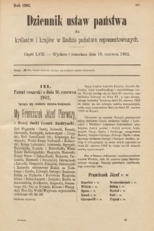 Dziennik Ustaw Państwa dla Królestw i Krajów w Radzie Państwa Reprezentowanych. 1902, cz. 57