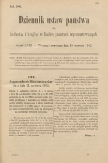 Dziennik Ustaw Państwa dla Królestw i Krajów w Radzie Państwa Reprezentowanych. 1902, cz. 58
