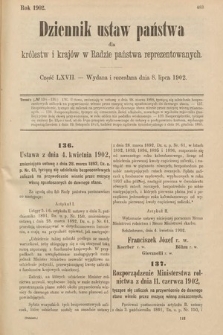 Dziennik Ustaw Państwa dla Królestw i Krajów w Radzie Państwa Reprezentowanych. 1902, cz. 67