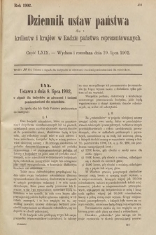 Dziennik Ustaw Państwa dla Królestw i Krajów w Radzie Państwa Reprezentowanych. 1902, cz. 69