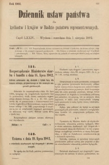 Dziennik Ustaw Państwa dla Królestw i Krajów w Radzie Państwa Reprezentowanych. 1902, cz. 74