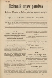 Dziennik Ustaw Państwa dla Królestw i Krajów w Radzie Państwa Reprezentowanych. 1902, cz. 76