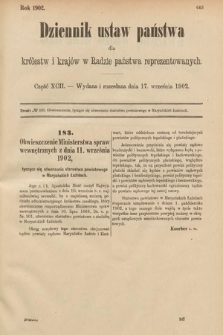 Dziennik Ustaw Państwa dla Królestw i Krajów w Radzie Państwa Reprezentowanych. 1902, cz. 92