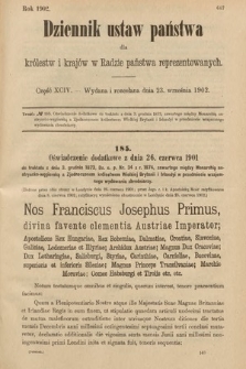 Dziennik Ustaw Państwa dla Królestw i Krajów w Radzie Państwa Reprezentowanych. 1902, cz. 94