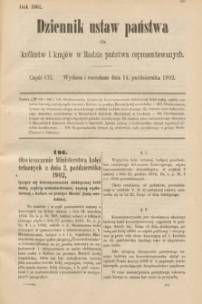 Dziennik Ustaw Państwa dla Królestw i Krajów w Radzie Państwa Reprezentowanych. 1902, cz. 102