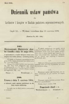 Dziennik Ustaw Państwa dla Królestw i Krajów w Radzie Państwa Reprezentowanych. 1894, cz. 40