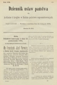 Dziennik Ustaw Państwa dla Królestw i Krajów w Radzie Państwa Reprezentowanych. 1894, cz. 82