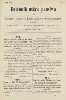 Dziennik Ustaw Państwa dla Królestw i Krajów w Radzie Państwa Reprezentowanych. 1894, cz. 85