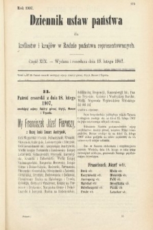 Dziennik Ustaw Państwa dla Królestw i Krajów w Radzie Państwa Reprezentowanych. 1907, cz. 19