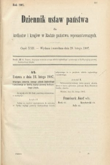 Dziennik Ustaw Państwa dla Królestw i Krajów w Radzie Państwa Reprezentowanych. 1907, cz. 22