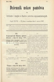 Dziennik Ustaw Państwa dla Królestw i Krajów w Radzie Państwa Reprezentowanych. 1907, cz. 27