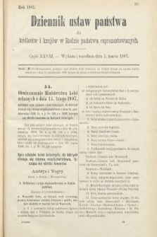 Dziennik Ustaw Państwa dla Królestw i Krajów w Radzie Państwa Reprezentowanych. 1907, cz. 28