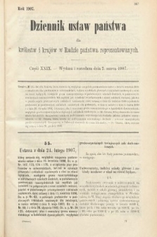 Dziennik Ustaw Państwa dla Królestw i Krajów w Radzie Państwa Reprezentowanych. 1907, cz. 29