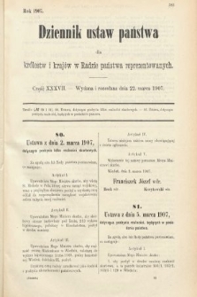 Dziennik Ustaw Państwa dla Królestw i Krajów w Radzie Państwa Reprezentowanych. 1907, cz. 37
