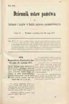 Dziennik Ustaw Państwa dla Królestw i Krajów w Radzie Państwa Reprezentowanych. 1907, cz. 55
