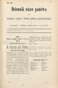Dziennik Ustaw Państwa dla Królestw i Krajów w Radzie Państwa Reprezentowanych. 1907, cz. 62