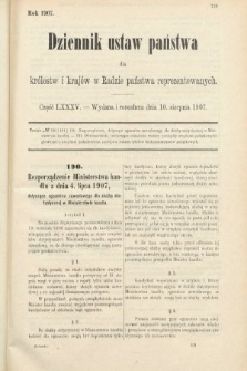 Dziennik Ustaw Państwa dla Królestw i Krajów w Radzie Państwa Reprezentowanych. 1907, cz. 85